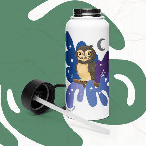 Spectacled Owl &#8211; Toucan Rescue Ranch | Stainless steel water bottle with a straw lid